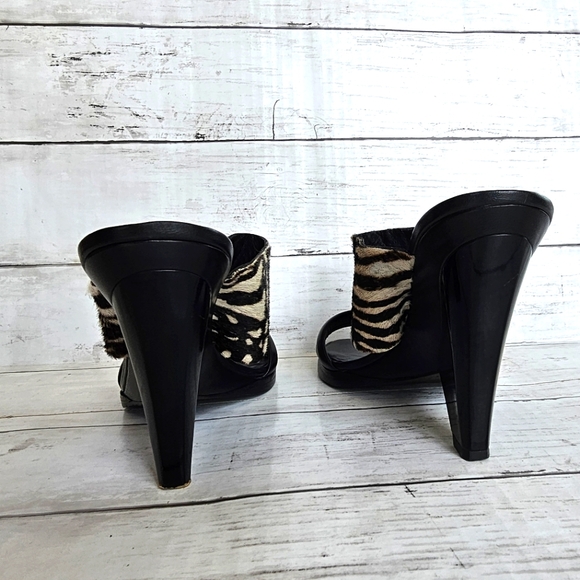 Vintage J Vincent Zebra Fur Black Leather Slip on Strappy Heels Sandals Size 9M - Picture 10 of 13
